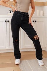 Susannah High Rise Rigid Magic 90's Distressed Straight Jeans in Black - AS7206-01 - Love it Curvy