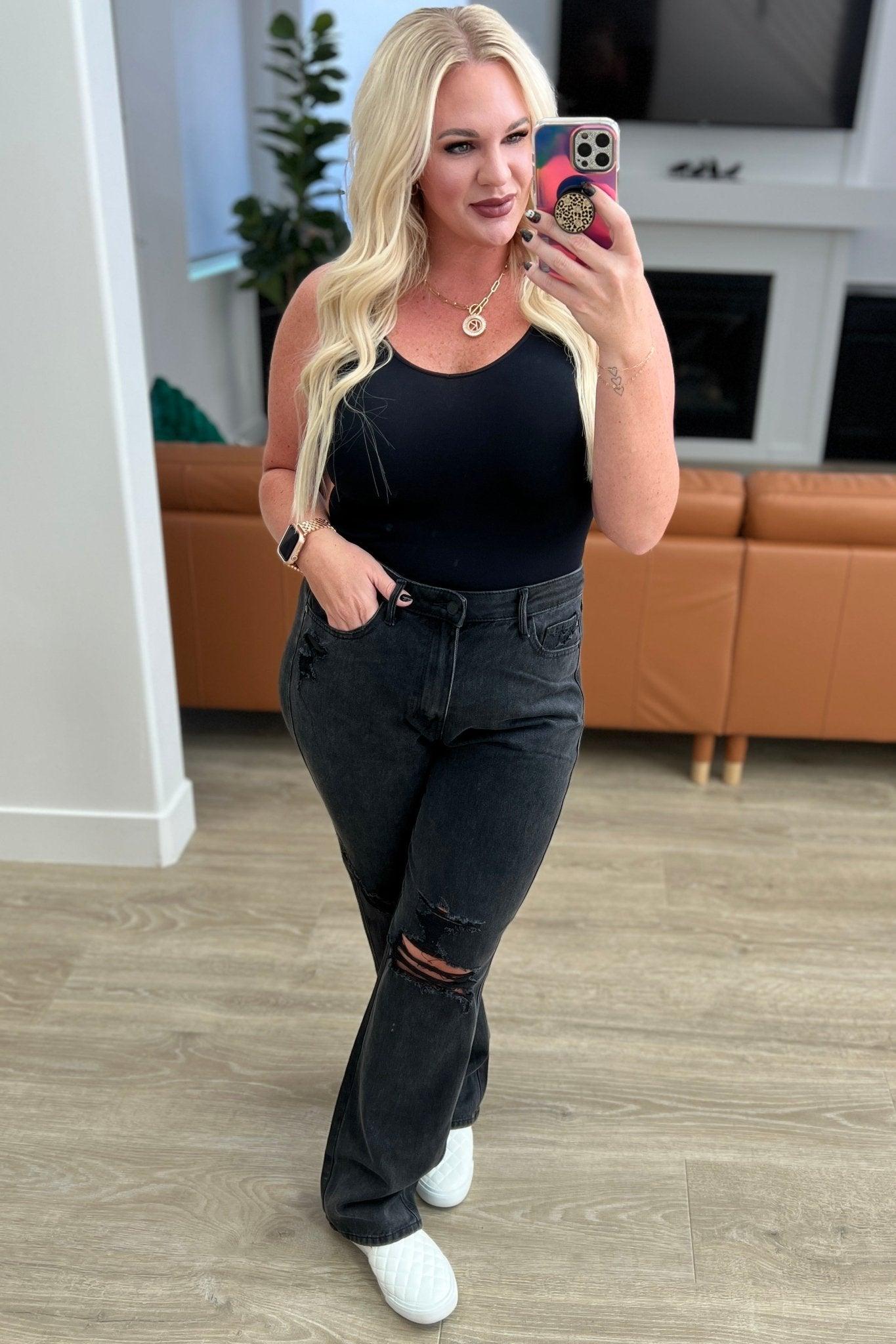 Susannah High Rise Rigid Magic 90's Distressed Straight Jeans in Black - AS7206-01 - Love it Curvy