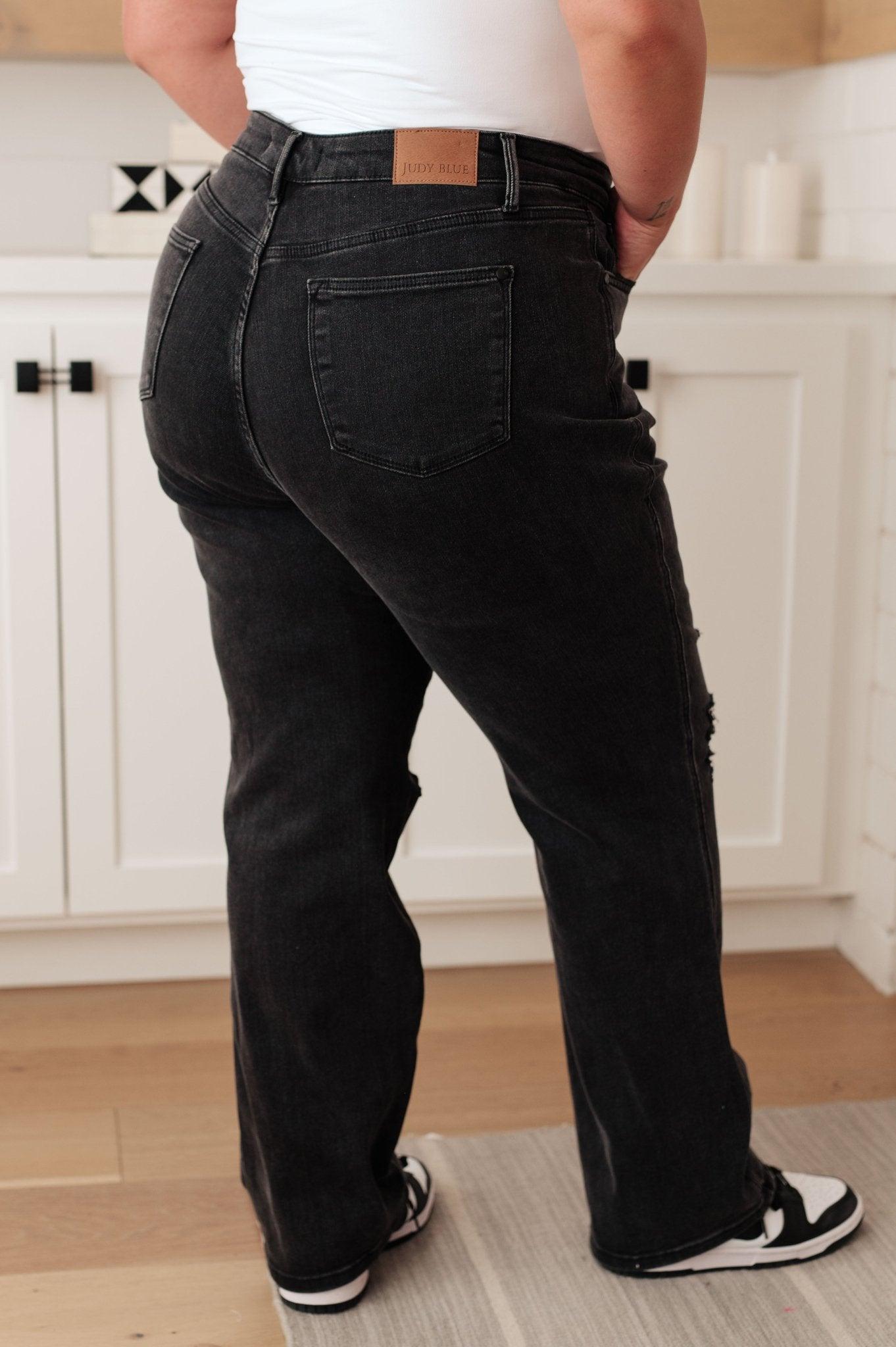 Susannah High Rise Rigid Magic 90's Distressed Straight Jeans in Black - AS7206-01 - Love it Curvy