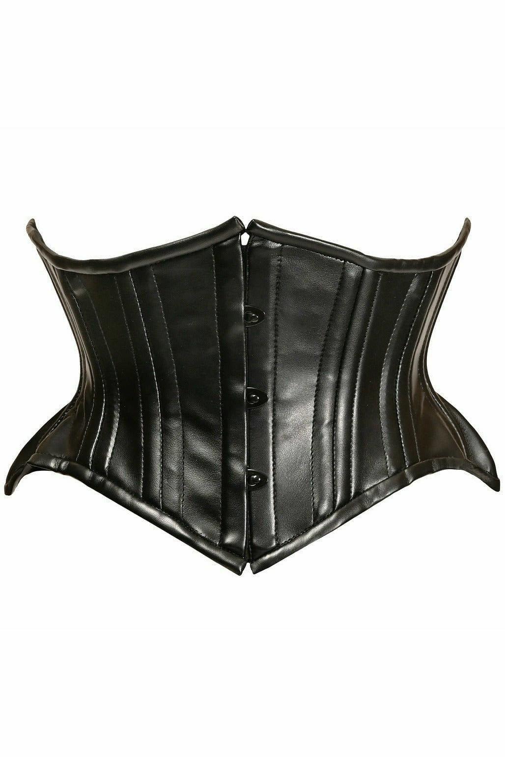 Top Drawer Black Faux Leather Double Steel Boned Curvy Cut Waist Cincher - Love it Curvy