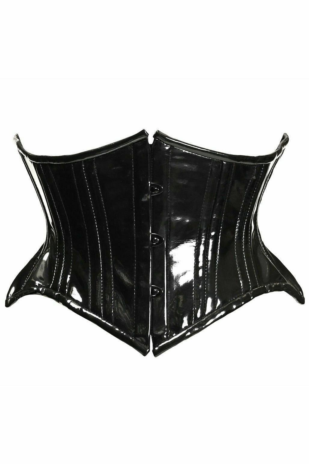 Top Drawer Black Patent PVC Vinyl Double Steel Boned Curvy Cut Waist Cincher - Love it Curvy