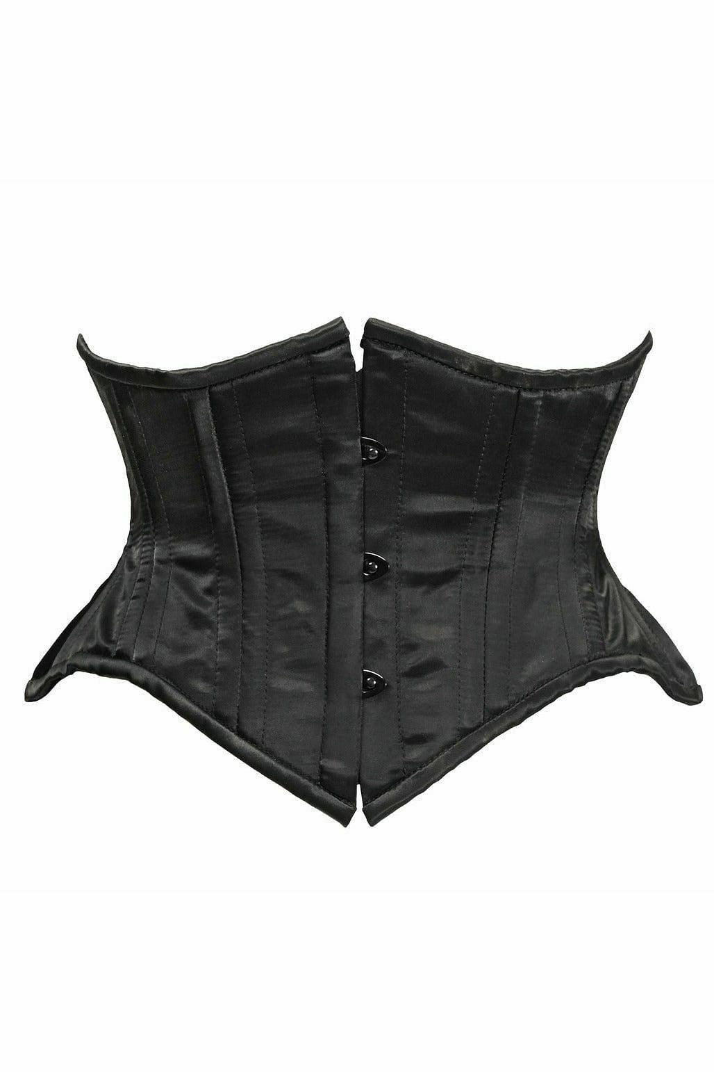 Top Drawer Black Satin Double Steel Boned Curvy Cut Waist Cincher - TD-1830-S - Love it Curvy