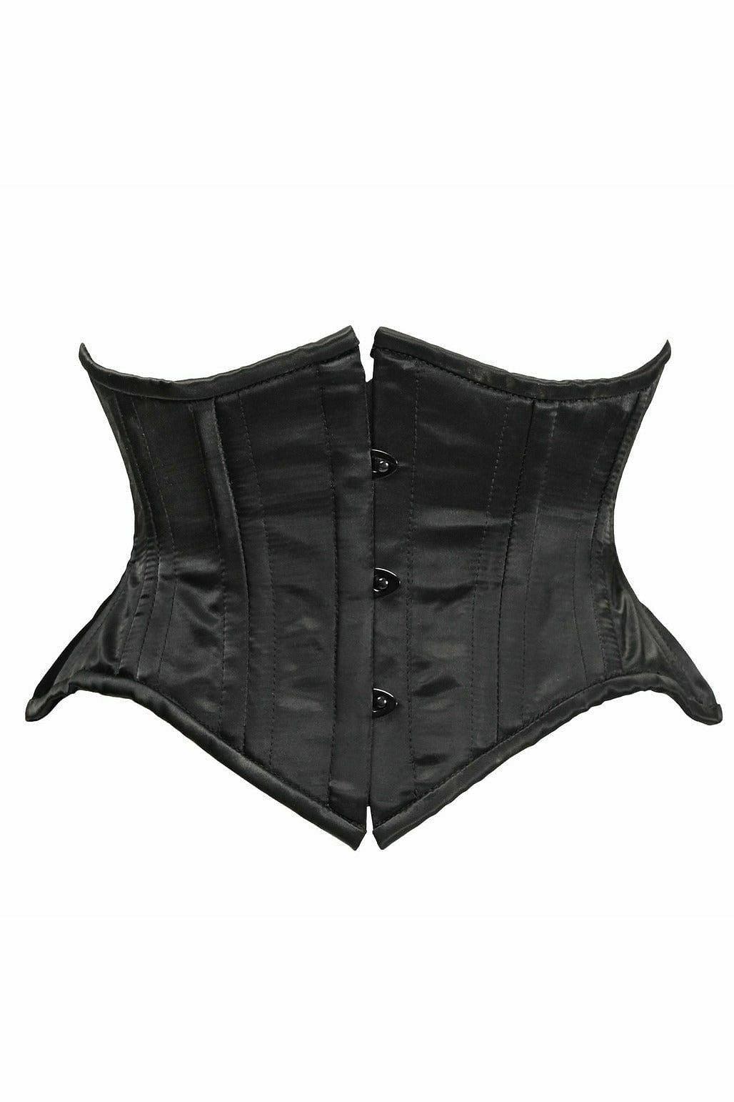 Top Drawer Black Satin Double Steel Boned Curvy Cut Waist Cincher - Love it Curvy