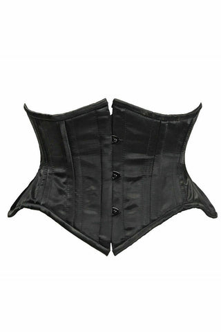 Top Drawer Black Satin Double Steel Boned Curvy Cut Waist Cincher | Love It Curvy