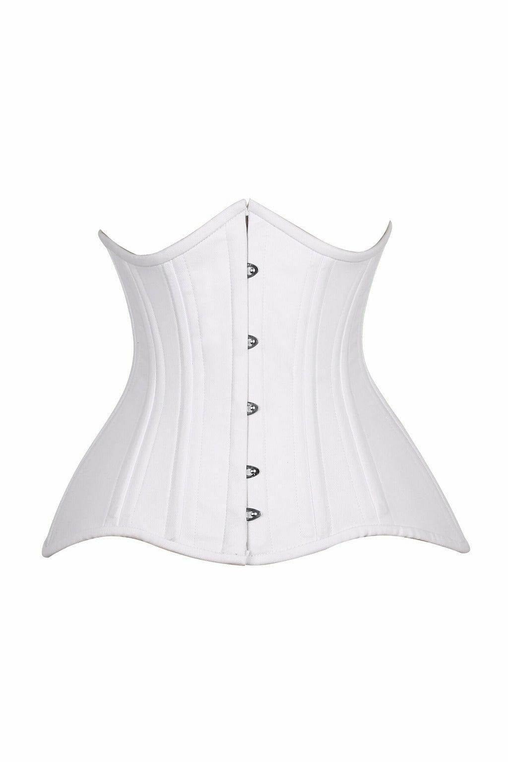 Top Drawer CURVY White Cotton Double Steel Boned Underbust Waist Cincher Corset - TD-1263-S - Love it Curvy