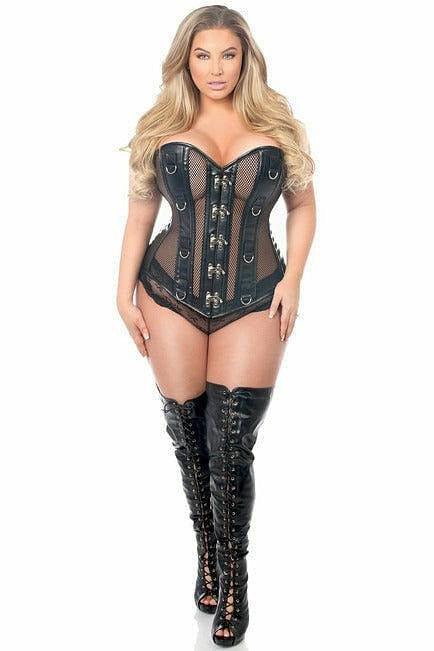 Top Drawer Faux Leather & Fishnet Steel Boned Corset - TD-398-S - Love it Curvy