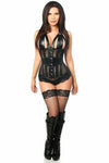 Top Drawer Faux Leather & Fishnet Steel Boned Halter Top Corset - Love it Curvy