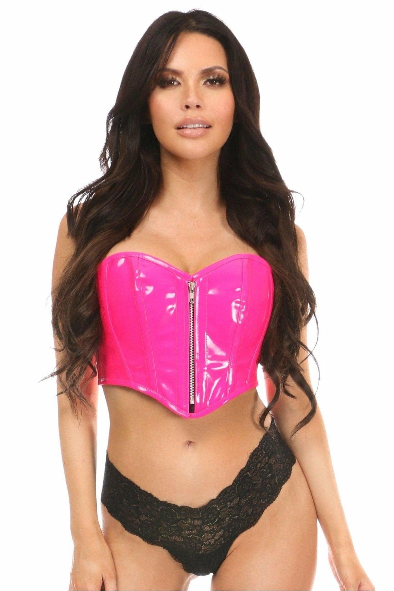 Top Drawer Hot Pink Patent Bustier Top w/Zipper - Love it Curvy