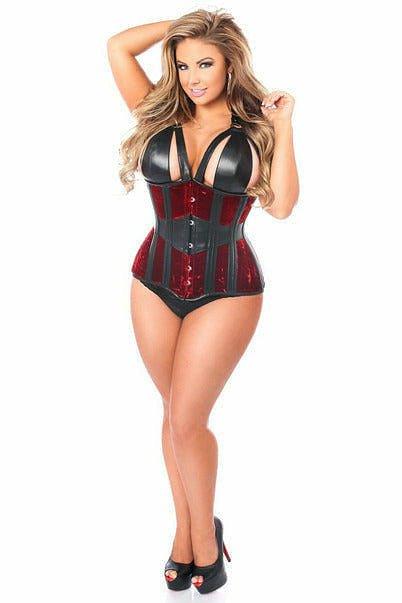 Top Drawer Red Velvet Steel Boned Underbust Corset - TD-500-S - Love it Curvy