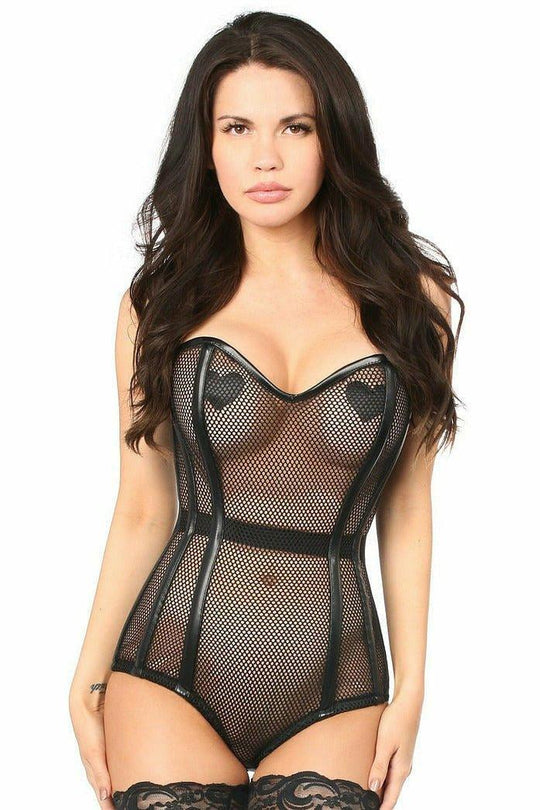Top Drawer Steel Boned Fishnet Corseted Bodysuit - Love it Curvy