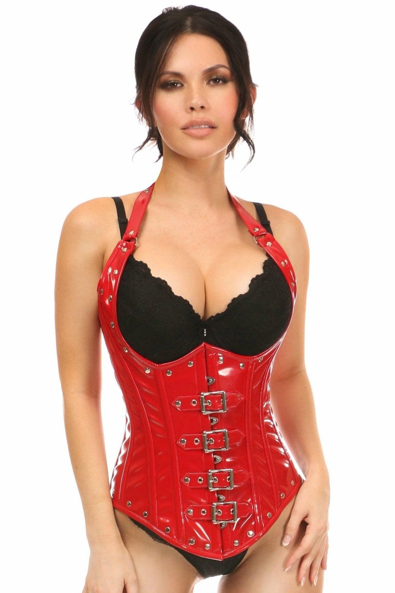 Top Drawer Steel Boned Red Patent PVC Vinyl Underbust Corset Top - TD-1749-S - Love it Curvy