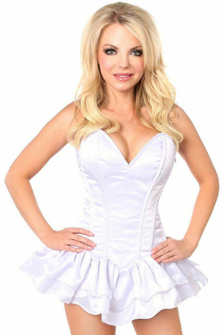 Top Drawer White Satin Steel Boned Corset Dress - TD-665-S - Love it Curvy