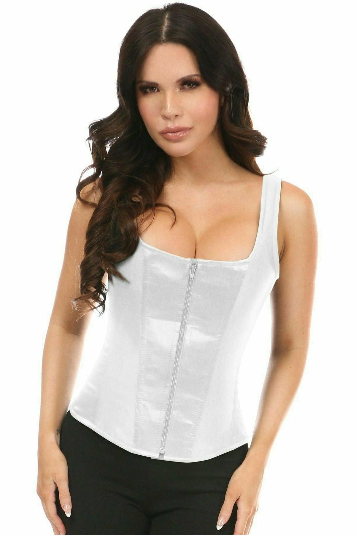 Top Drawer White Satin Steel Boned Corset w/Straps - TD-1725-S - Love it Curvy