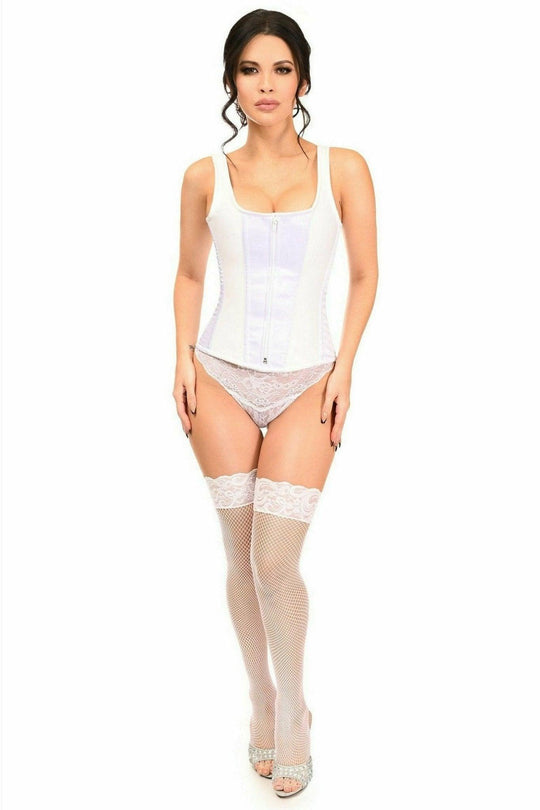Top Drawer White Satin Steel Boned Corset w/Straps - Love it Curvy