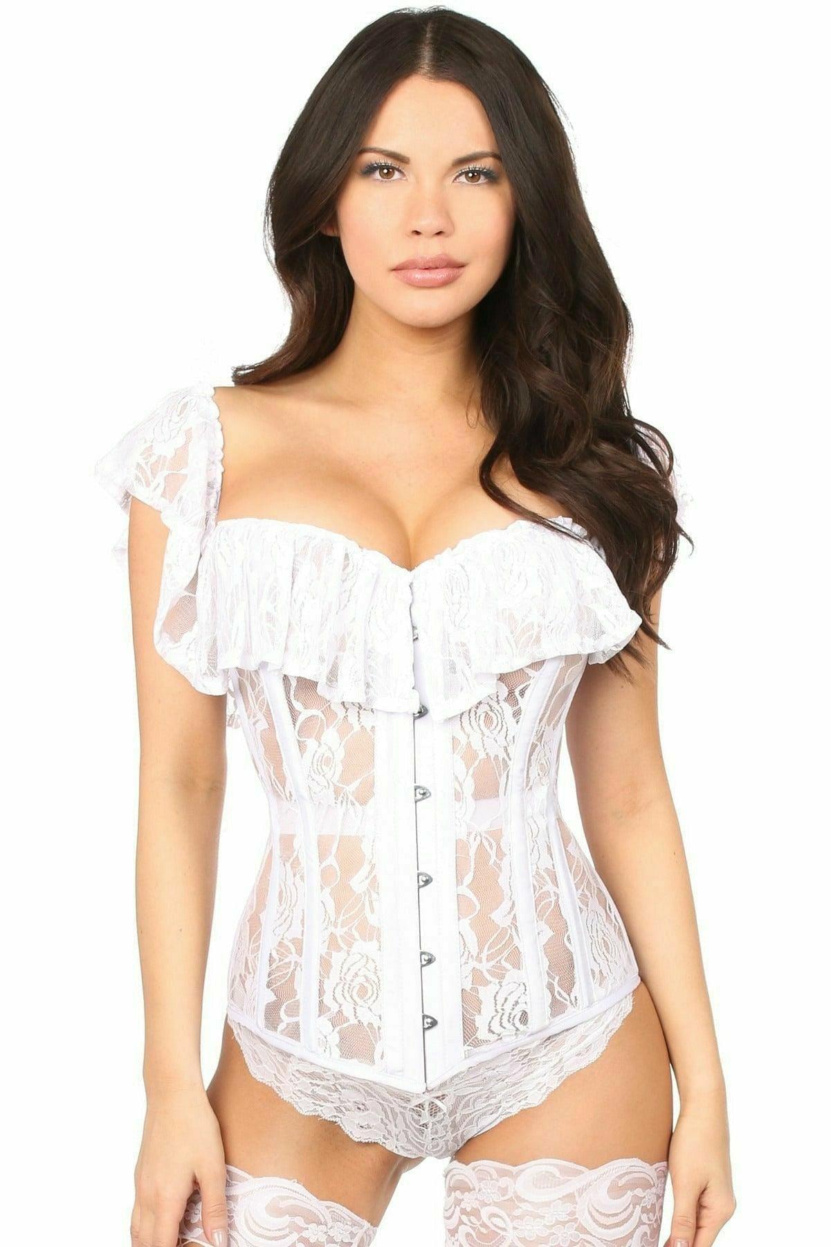 Top Drawer White Sheer Lace Steel Boned Corset - TD-136-S - Love it Curvy