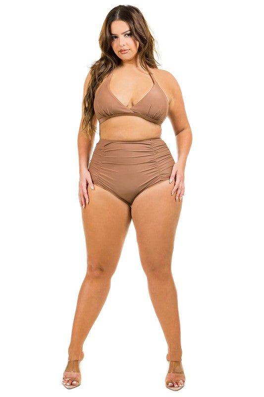 Two Piece High Waist with Rughe Front - 2000002012214 - Love it Curvy