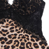 V Neck Leopard Print Lace Stitching Strap with Flower Babydoll - R81130-3P - Love it Curvy