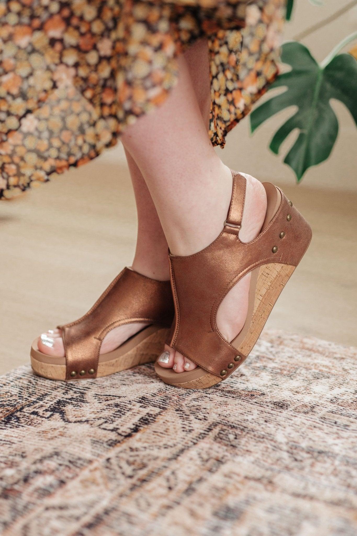 Walk This Way Wedge Sandals in Antique Bronze - AS7535-01 - Love it Curvy