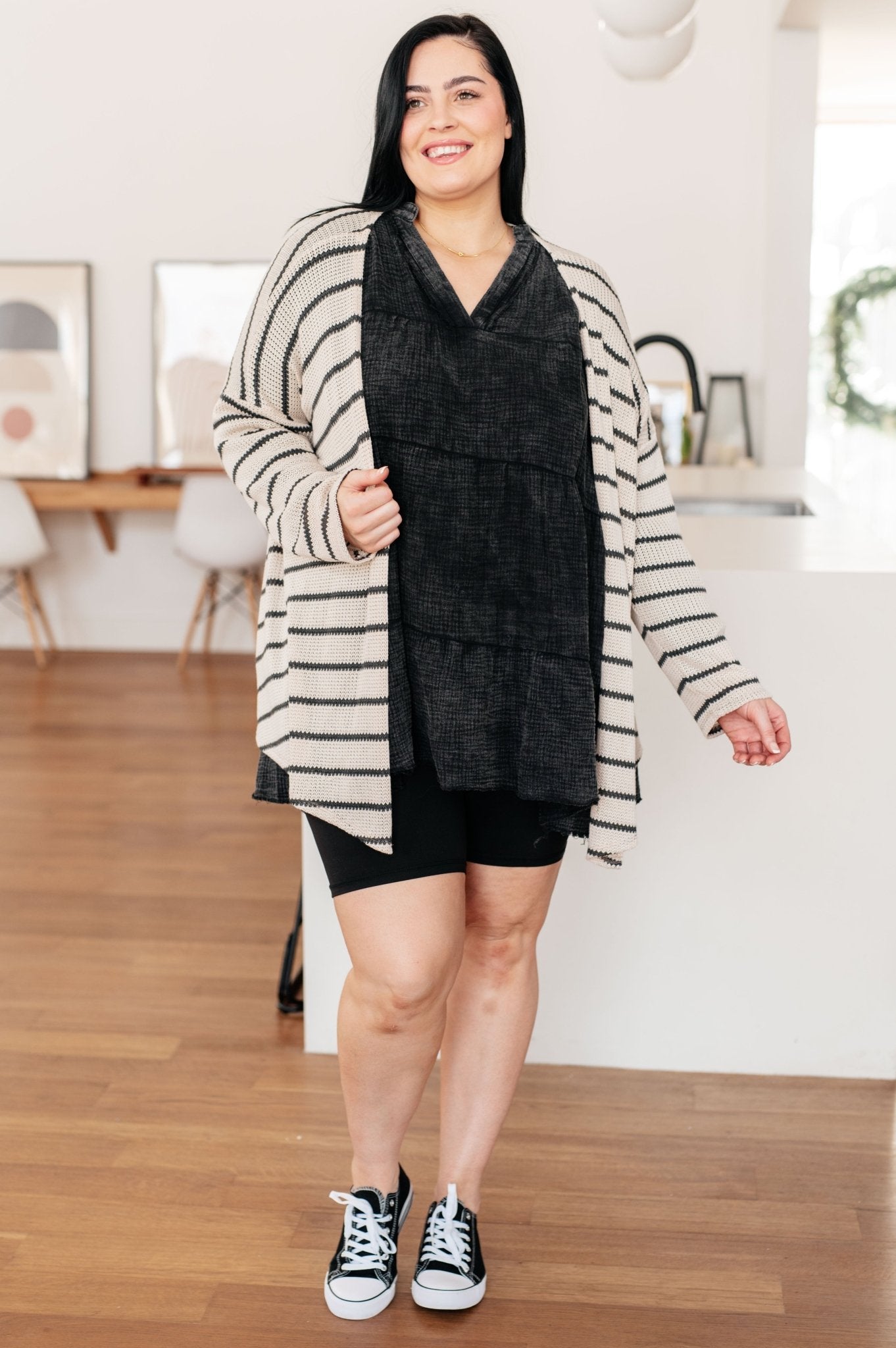 Weekend Adventure Striped Longline Cardigan - AS7721-01 - Love it Curvy