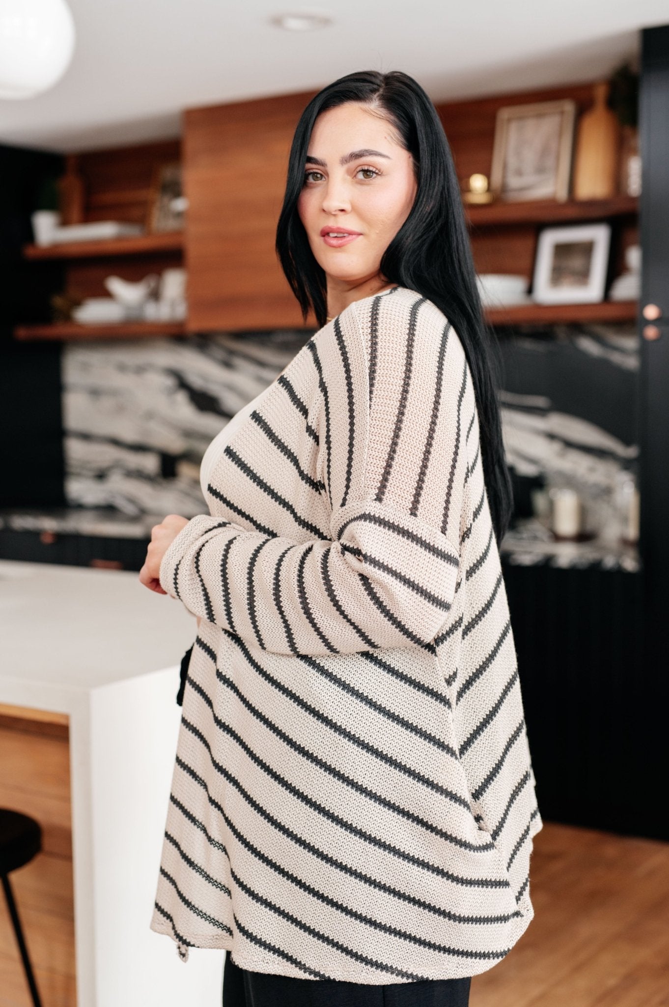 Weekend Adventure Striped Longline Cardigan - AS7721-01 - Love it Curvy