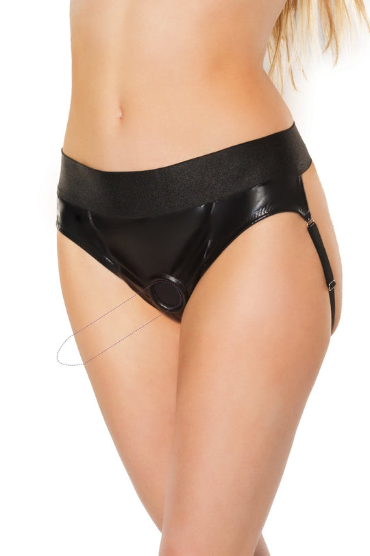 Wet Look Harness Thong (22226) - 22226-BLK-OS - Love it Curvy