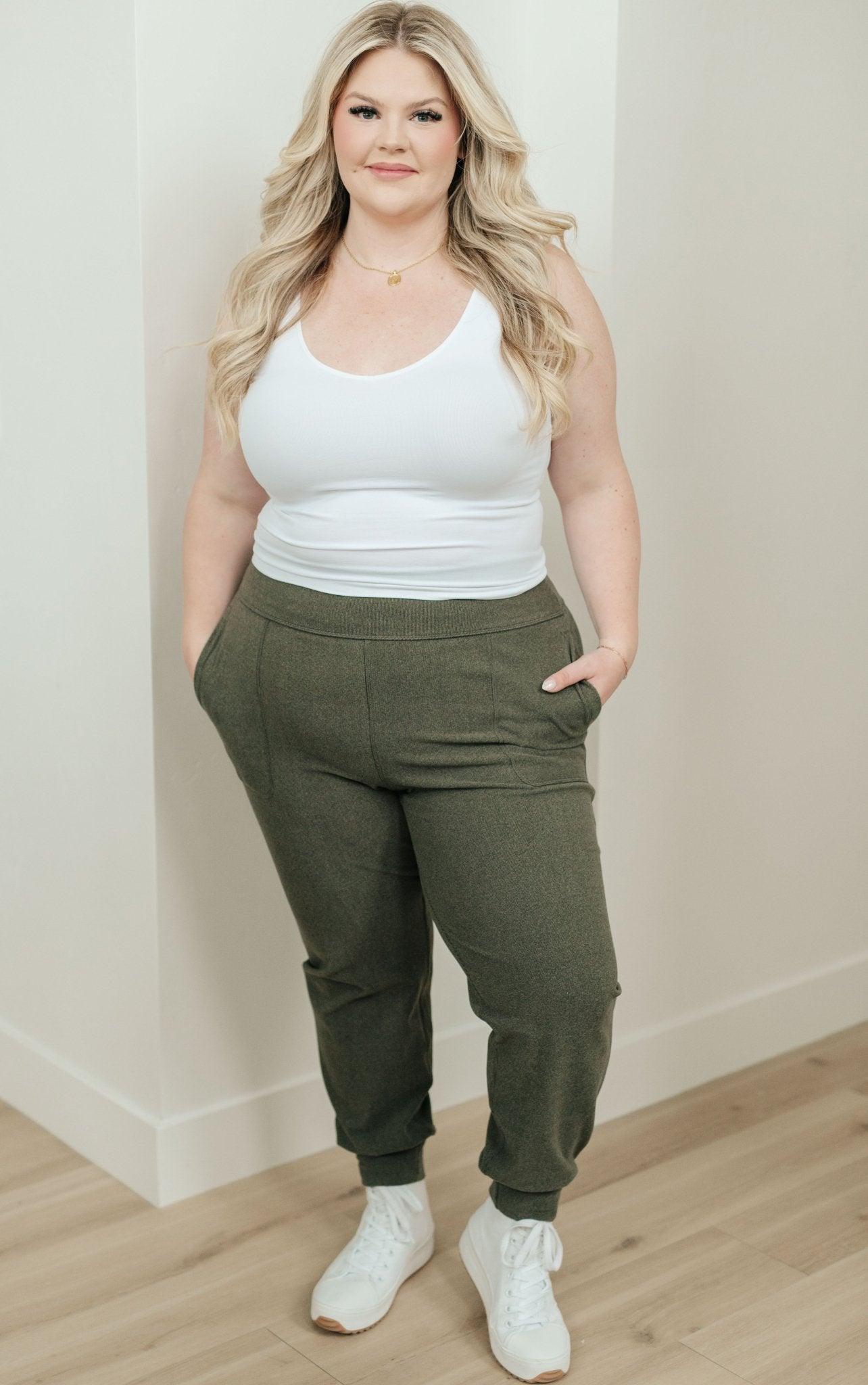 Where Are You High Rise Joggers in Olive - AS7537-01 - Love it Curvy