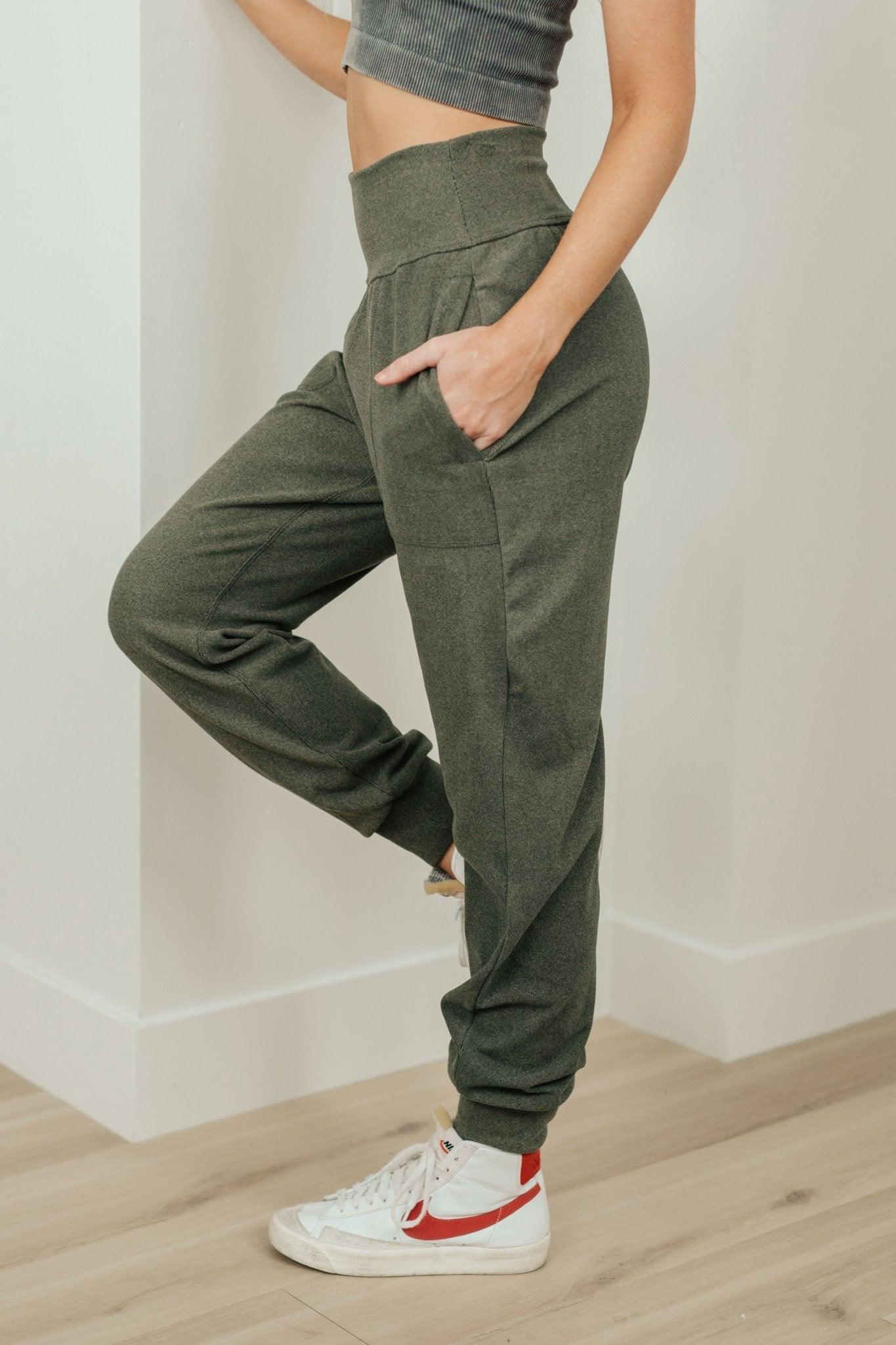 Where Are You High Rise Joggers in Olive - AS7537-01 - Love it Curvy